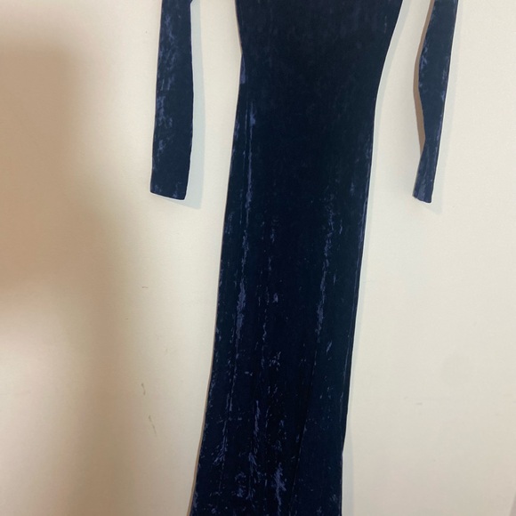 Betsey Johnson Vintage Black Label 90's Navy Blue Crushed Velvet Maxi Dress - Picture 7 of 11